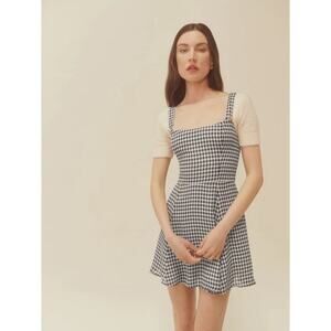 Reformation Tai Mini Dress Black & White Gingham Flared Short Chic Size 0